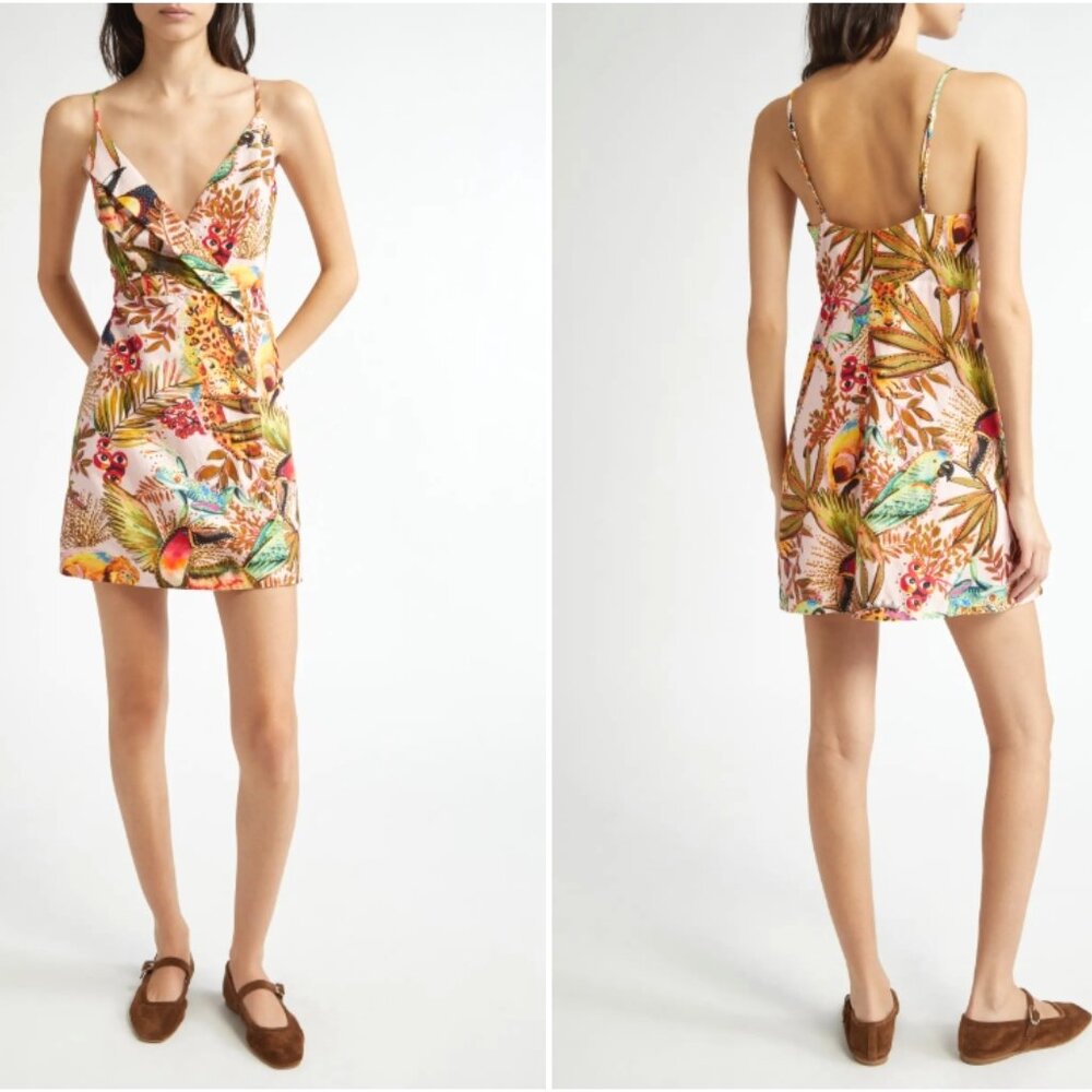 Farm Rio "Into the Jungle" Linen blend faux wrap mini dress - Small - New!